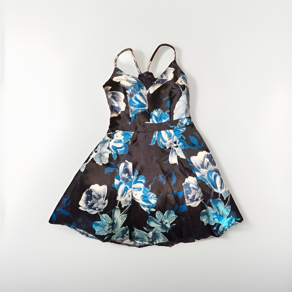 Windsor Satin Blue Floral Print Cocktail Party Dress Sz 5/6 - Picture 5 of 9